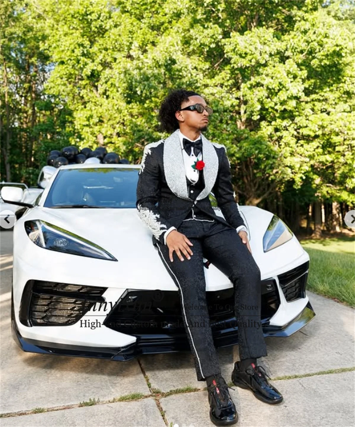 

Fashion Jacquard Men Suits 3 Pieces Set trajes de hombre Customized Male Prom Blazer Slim Beaded Crystal Groom Wedding Tuxedos