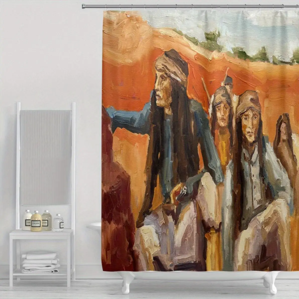 Waterproof Polyester Shower Curtain Abstract Tribal Art Canvas Print Bathroom Decor Group Portrait Artistic Ethnic Style Home Ac