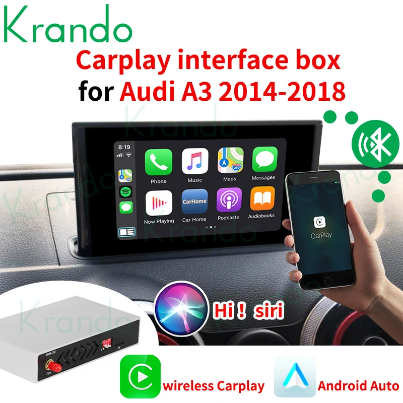 Krando Upgrade Wireless Apple CarPlay Interface Module For Audi A3 2014 - 2018 MIB BT Siri Control Retrofit Reverse Camera Box