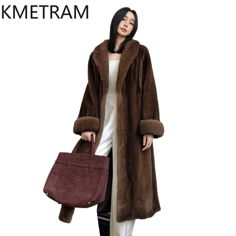 KMETRAM Natural Velvet Mink Fur Jacket Women Luxury Whole Mink Fur Coat Long Winter Coats New Woman Clothing 115cm 2026 jaqueta