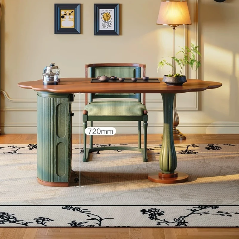 French retro tea table, desk integrated dual-purpose tea table, kettle integrated Song's aesthetics medieval household tea table