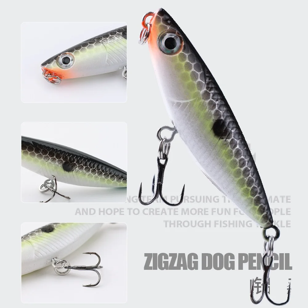 1pcs Zigzag Dog Pencil Floating Fishing Lure 3D Eyes 45mm 1.9g Wobblers Mini Hard Lure Bait Treble Hook camping Fishing Tackle