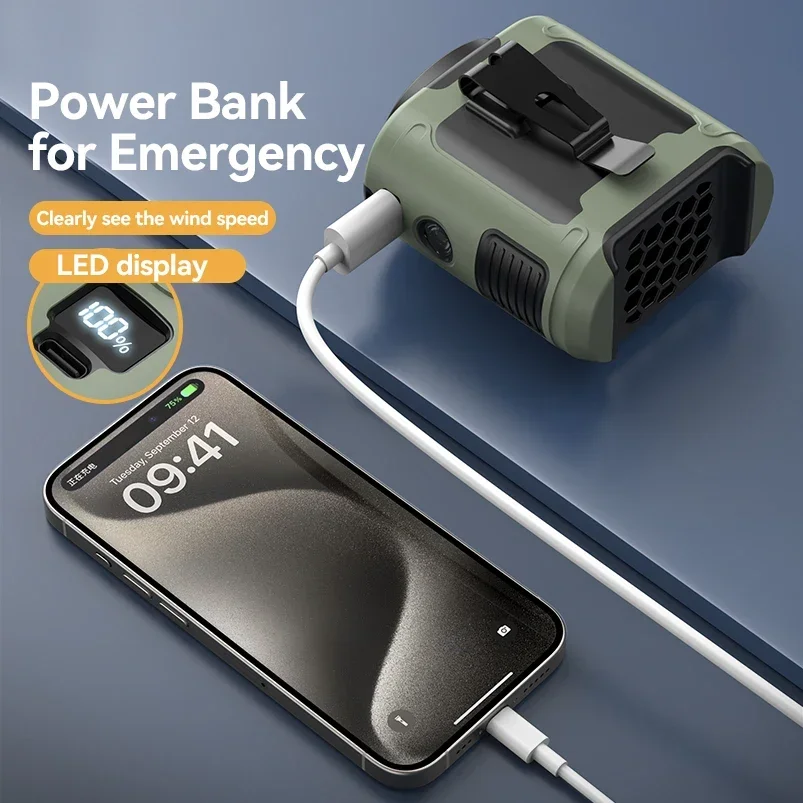 lll  High-capacity K50 5-speed fan: 10,000 mAh power supply, waist clip, ideal for delivery personnel