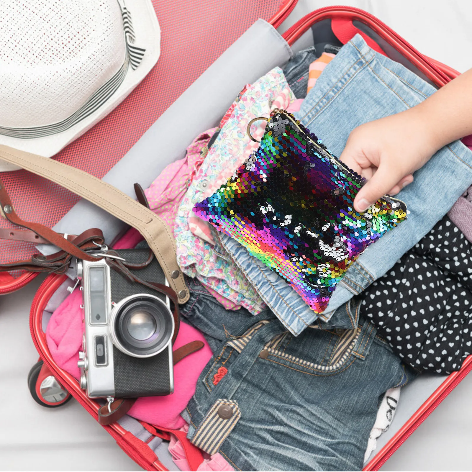 Purple Sequins Pen Bag for Women – Fashionable Multifunction Pencil Case & Coin Purse for Travel and Storage