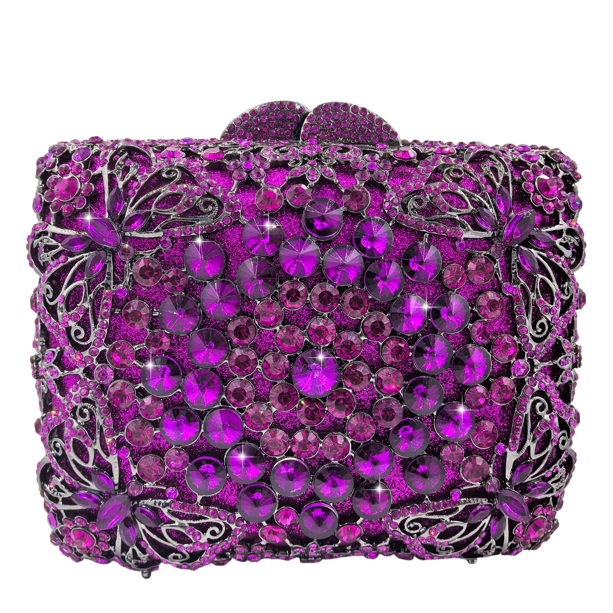Boutique de FGG Lilac Rhinestone Clutch-Geldbörsen für Damen, Mini Butterfly Purple Abendhandtaschen, Violet Party Minduere Handtasche – Detail 7
