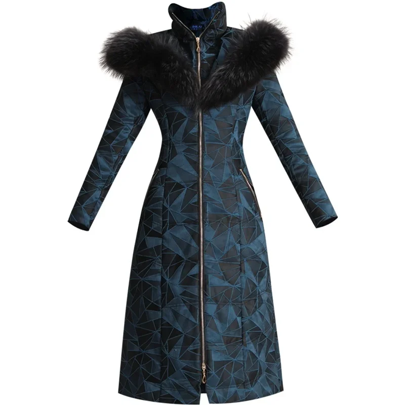 

Women Winter Fur Hooded Coat Zipper Winter Jacquard Parkas Space Cotton Floral Thick Long Coat Pockets Jacket Overcoat Big Size