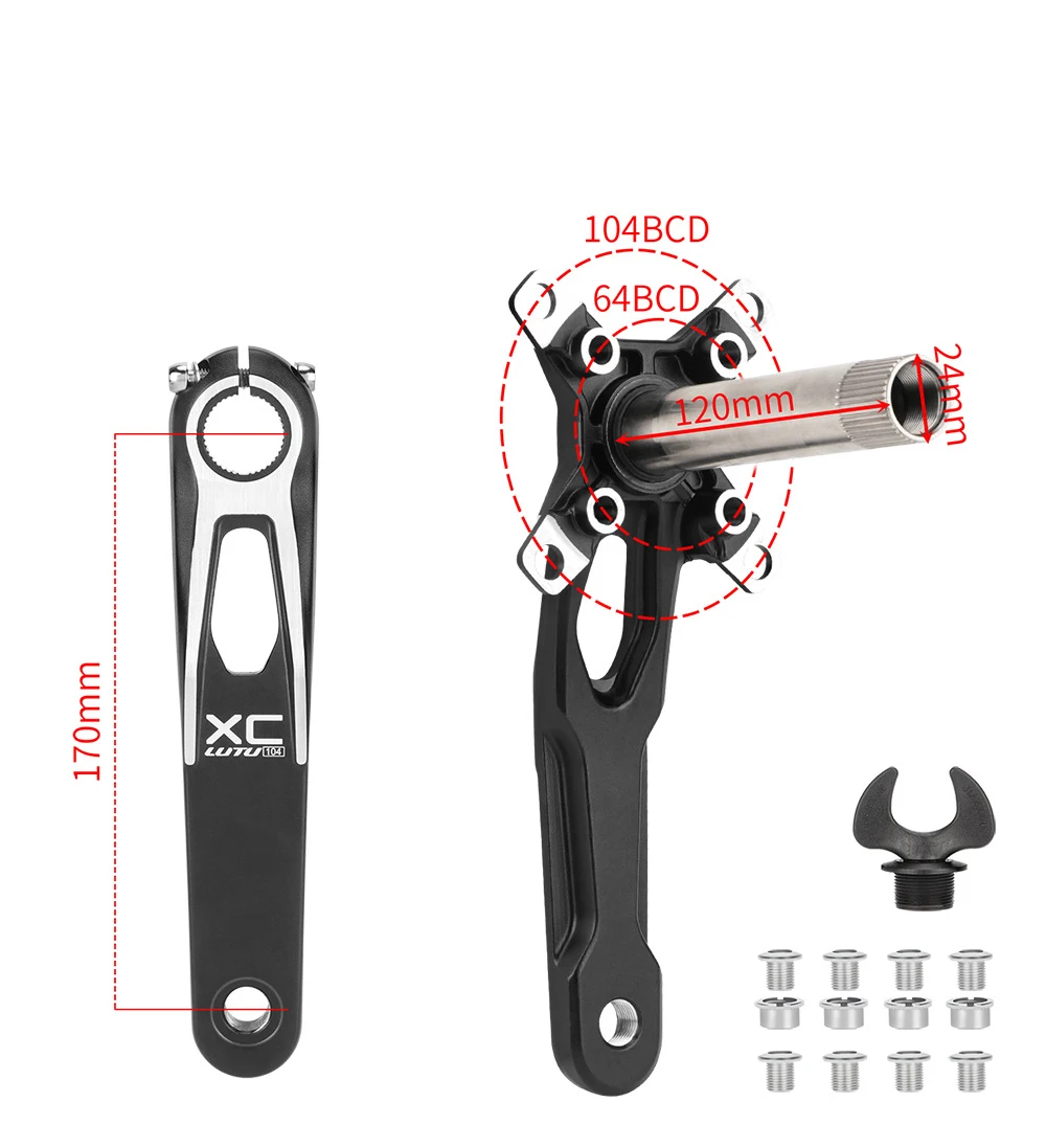 LUTU XC Mountain Bike Hollow Crank, One-piece Aluminum Alloy, Hollow Positive and Negative Teeth, Single Disc Bike Parts