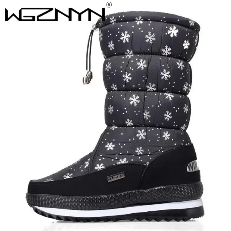 الفاخرة الأبيض النساء أحذية الشتاء أحذية دافئة أفخم منتصف العجل الأحذية مطاط مقاوم للمياه عدم الانزلاق منصة حذاء الثلوج الإناث حجم كبير