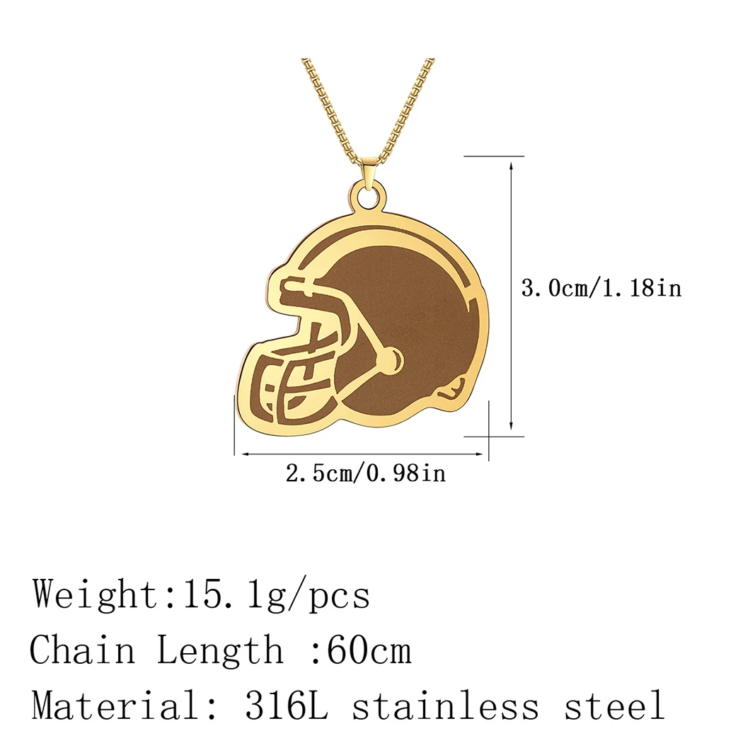 Kinitial American Football Helmet Pendant Necklace Making Rugby Ball Sports Jewelry Handcrafted Men Chain Necklace