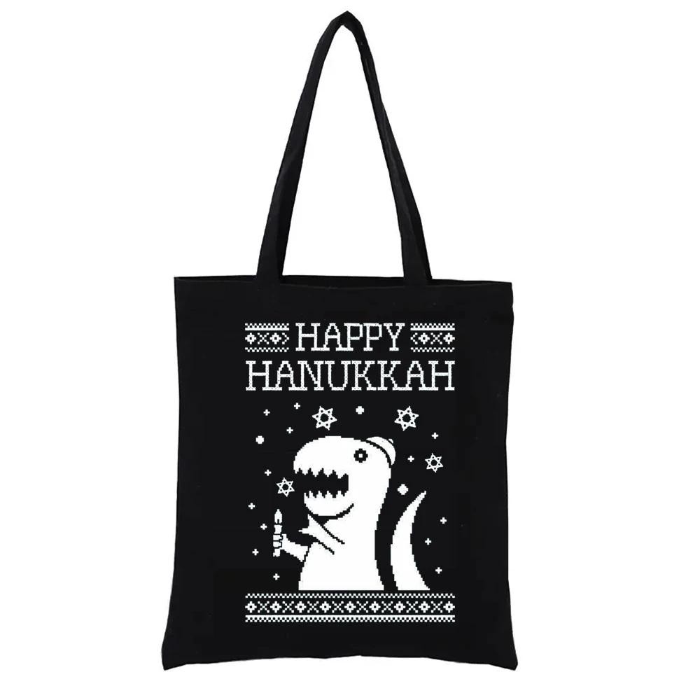 

Happy Hanukkah Funny Jewish Ugly Holiday T-Rex Canvas Tote Bag Bags Women's Handbags for Women Casual Totes Fashion Totebag Eco