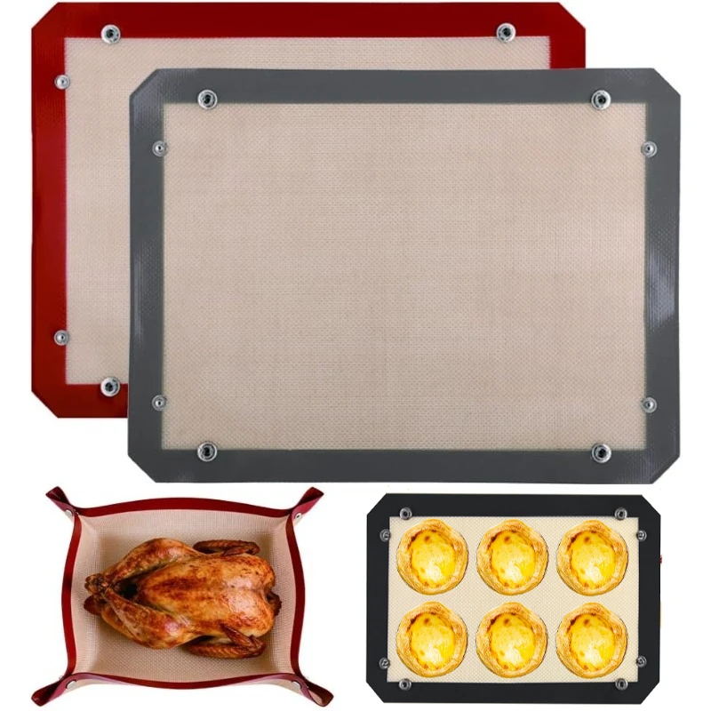 Food Grade Silicone Baking Mat with Buttons 0.4mm Non-Stick Heat Resistant Oven Liner Reusable Air Fryer Mat Multiple Sizes
