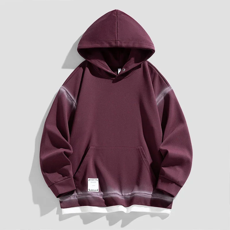 

BROWON Brand 2025 Spring Baggy Mens Sweatshirt Spray Dyeing Fashion Thicken Warm Long Slevees Hoodie Men High End Men's Clothing