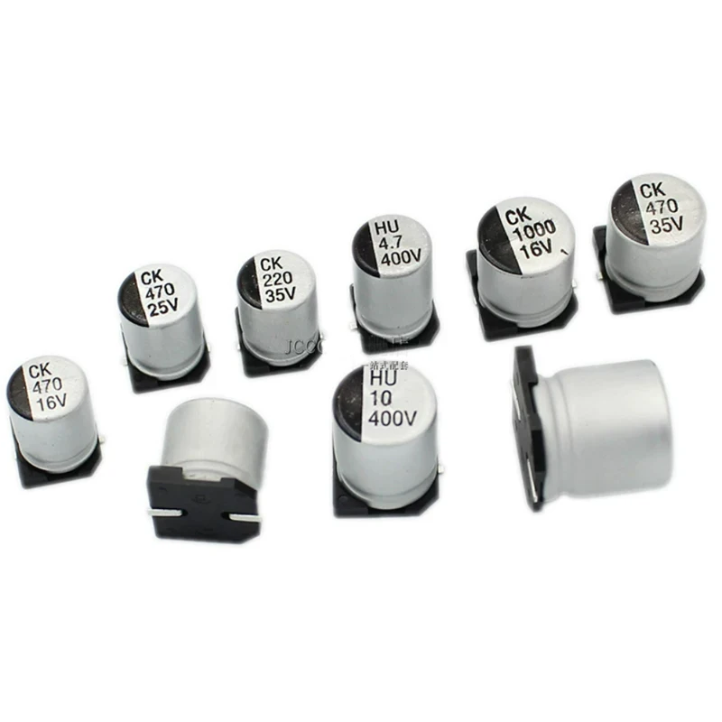 20PCS 6.3x5.4 6.3x7.7 10V 16V 25V 35V 50V 10V 63V 100V 220UF 100UF 47UF 10UF 22UF 330UF 470UF 20% Capacitor de alumínio tipo chip