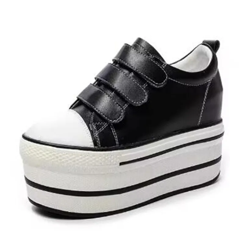 Top Quality Genuine Leather New Women Shoes Platform Heel Platform Sneakers Wedge Shoes Fashion Women Leather Shoes Casual 12cm