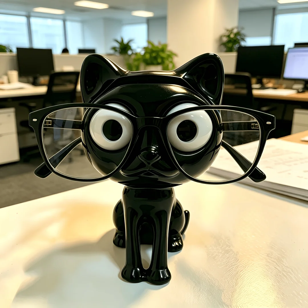 Black Cat Eyeglass Holder - A cute plastic desktop organizer that doubles as an eyeglass holder,
