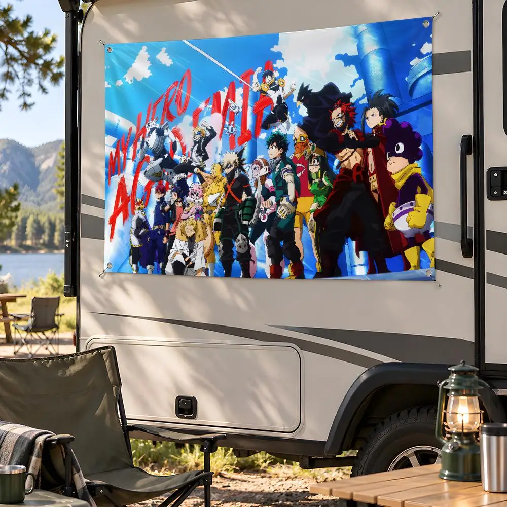 Anime Superhero My Hero Academia Flags Fan Flag Banner Wall Hanging Outdoor Yard Camping Dorm Garage Party Home Decor Gift