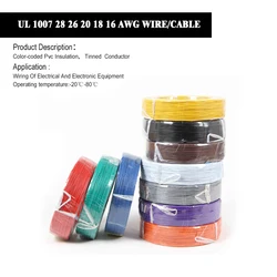 Wholesale 1/5 Meters 1007 28 26 24 22 20 18 16 AWG # PVC RoHs Cable Equipment Electrical Wire AWM Tinned Conductor 300V