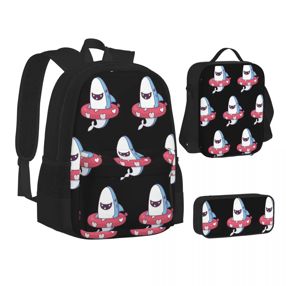 

Shark Summer Fun Backpacks Boys Girls Bookbag Students School Bags Kids Rucksack Lunch Bag Pen Bag Three-Piece Set