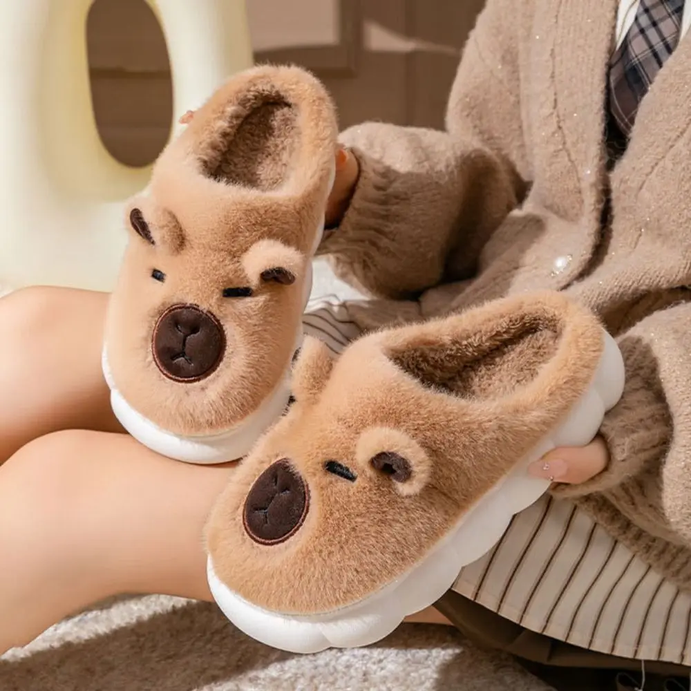 Houseshoes الشتاء كابيبارا النعال رشاقته الدافئة المضادة للانزلاق الكرتون فروي النعال لينة لطيف دفئا المنزل أحذية قطنية زوجين