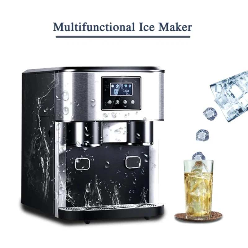 New Design 3 in 1 Ice Maker Household Small Cube Round Shape Ice Making Crushing Machine LCD Touch Screen Ice Dispenser