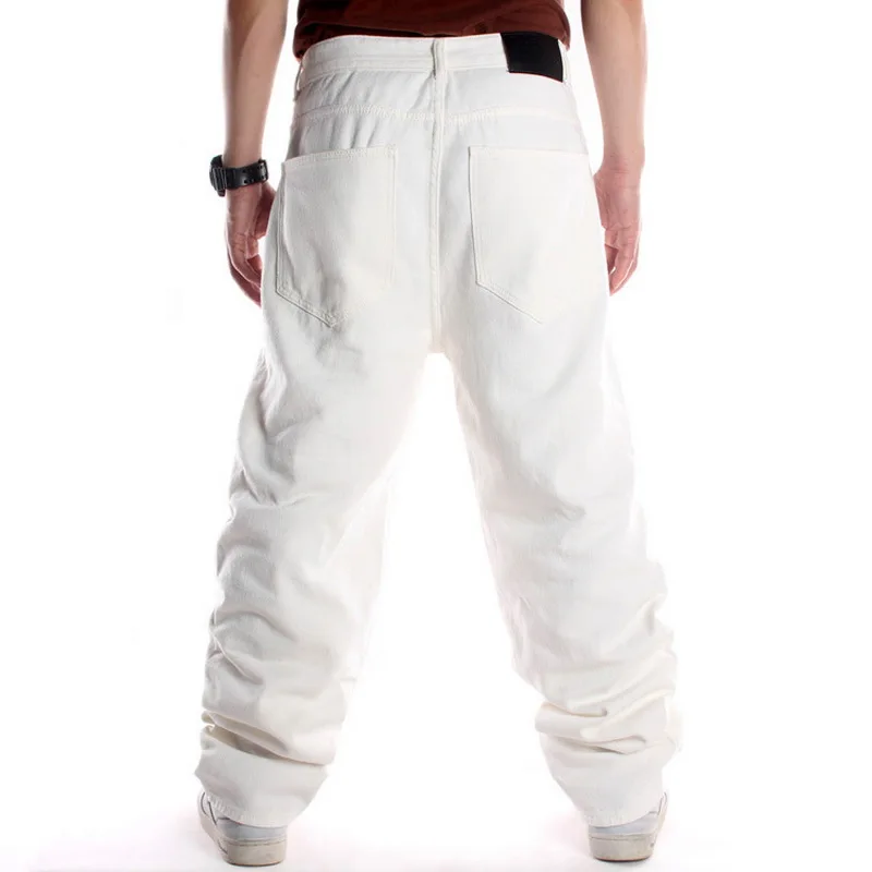 Pantalones vaqueros holgados de estilo Hip Hop para hombre, Jeans rectos de Skateboard, Blanco sólido, holgados, de gran tamaño, baile callejero 44 46, de talla grande