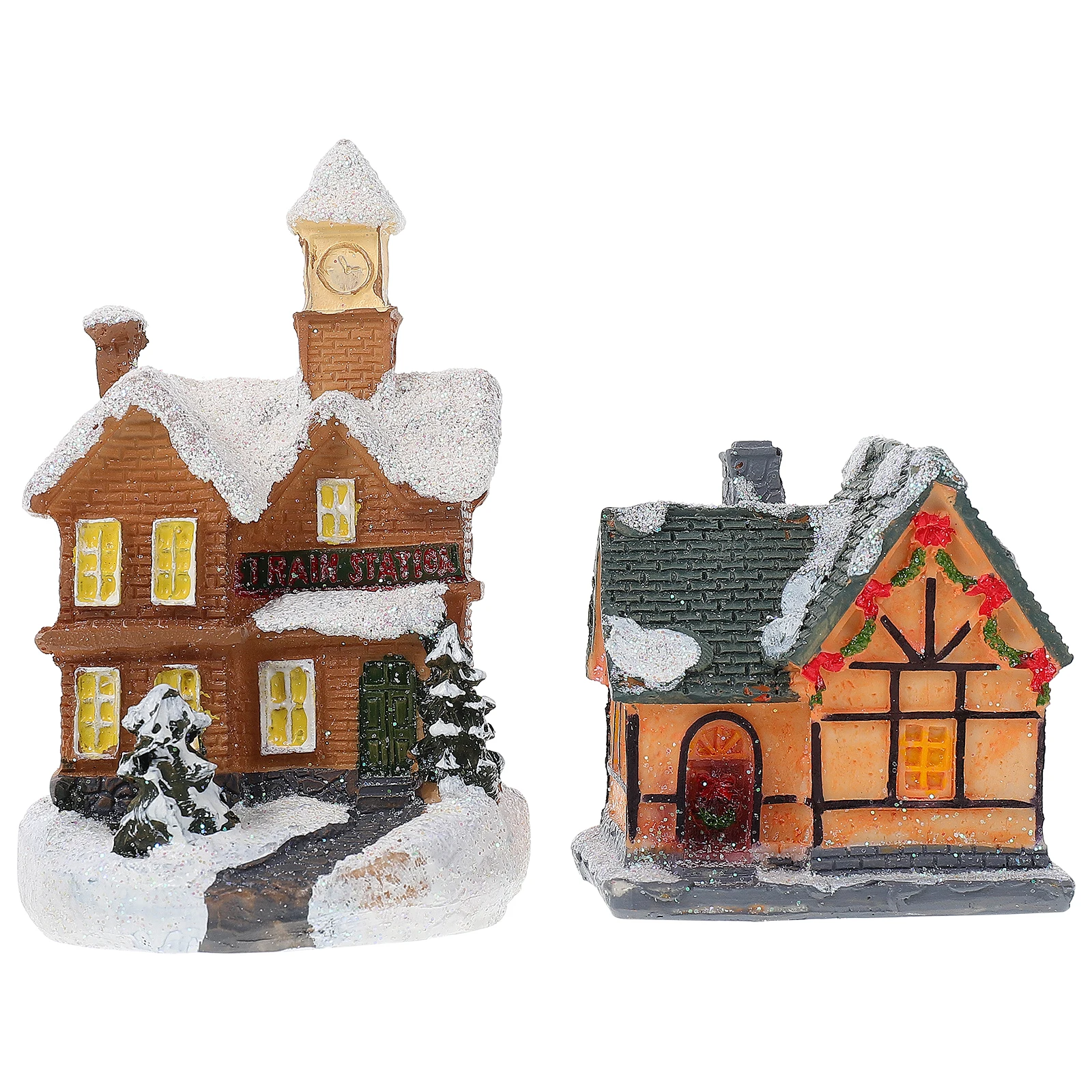 

2Pcs Resin Mini Christmas Luminous Ornament for Xmas Desktop Party Decor Holiday Gift Mini Luminous