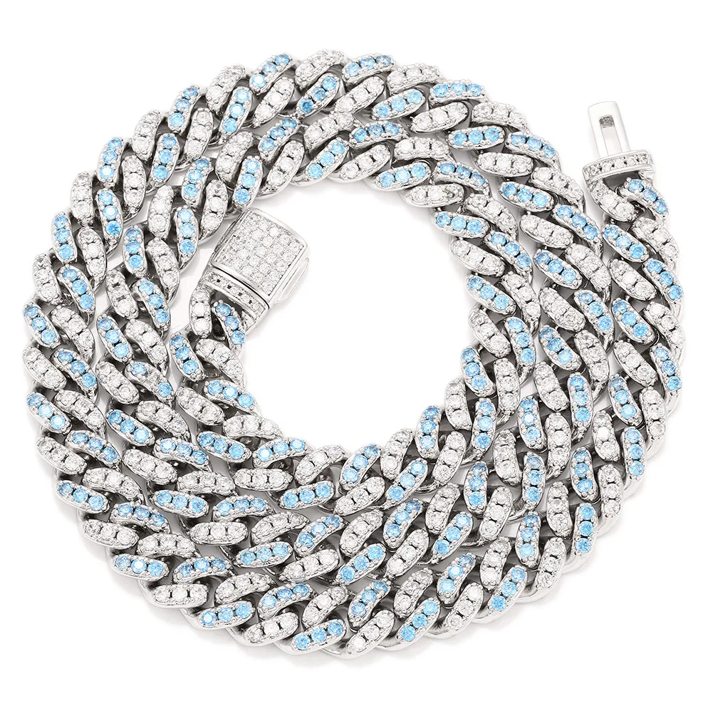 Hip Hop Blue Pink 5A+ CZ Stone Paved Bling Iced Out 8mm Solid Round Cuban Link Chain Bracelets Necklaces for Men Rapper Jewelry