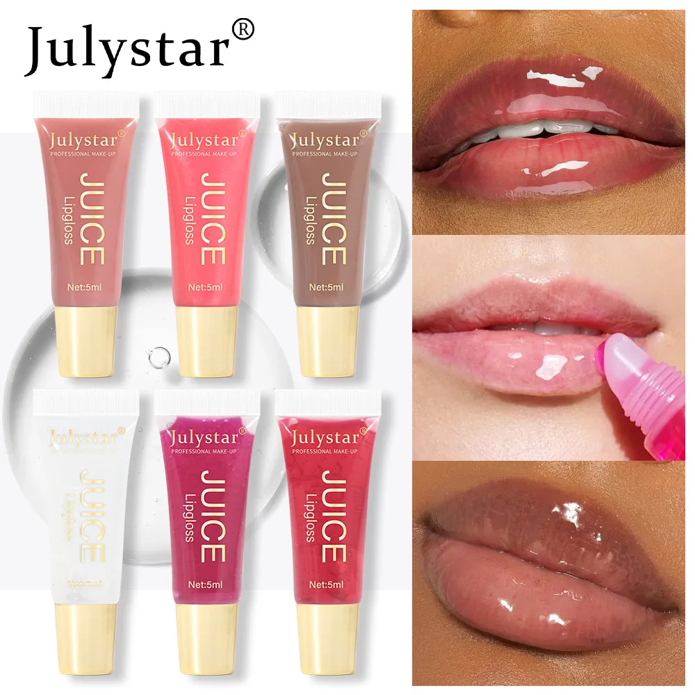 Julystar Fruit Flavored Lip Gloss para mulheres, maquiagem labial, hidratante, duradouro, óleo hidratante, transparente, batom