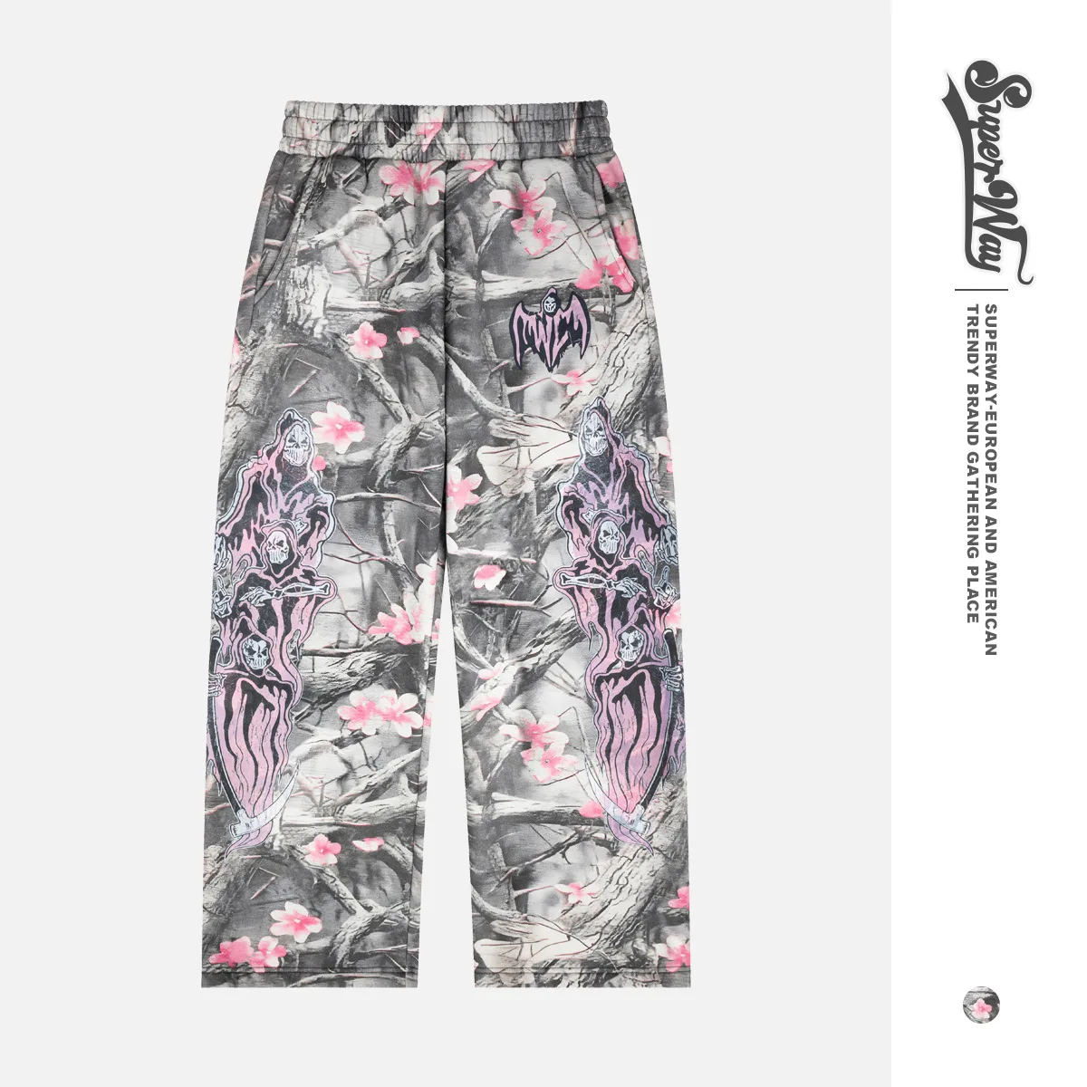 

Мужские винтажные американские брюки с широкими штанинами на флисовой подкладке, с принтом дьявола, осенне-зимние, модные, с низкой талией, хлопковые.