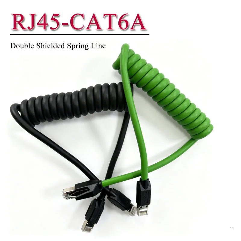Industrial RJ45 Spiral Signal Wire 8Pin Network Cable Retractable RJ45 to Cat6A Gigabit Towing Chain Double Shielded Spring Line