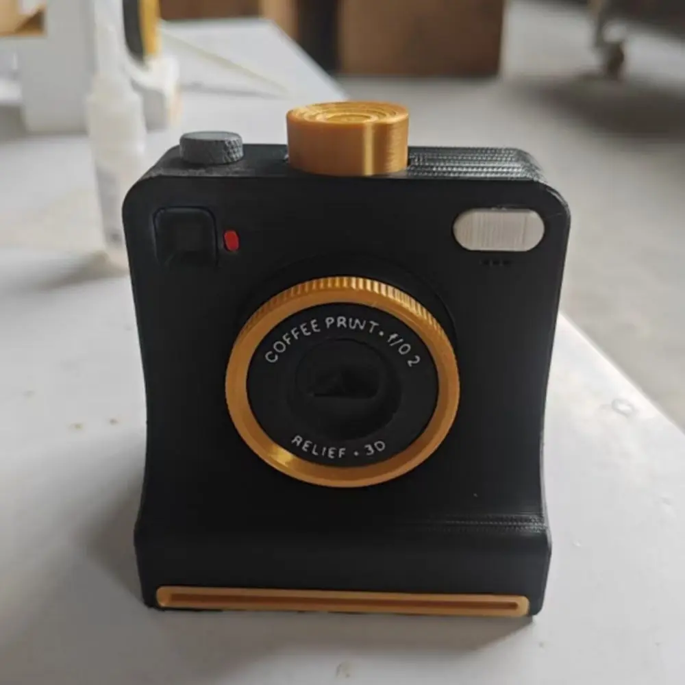 Funny 3D Printed Latte Camera Replaceable Cards Vintage Look Coffee Powder Print Camera Food Safe Included Stencils