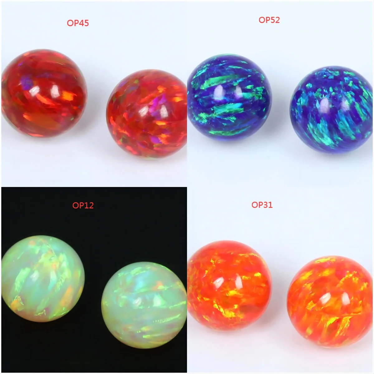 (5Pcs/Lot) 4MM OP12 OP45 OP31 OP52 Four Colors Round Smooth Shape Synthetic Opal Balls With Full Drilled Holes