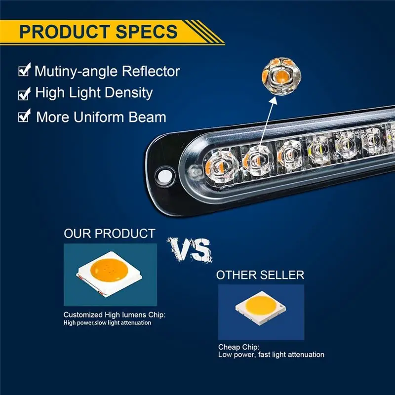 ضوء تحذير نادر 12 فولت - 24 فولت ضوء تحذير ستروب، منارة انهيار LED شريط إضاءة أصفر + أبيض #5