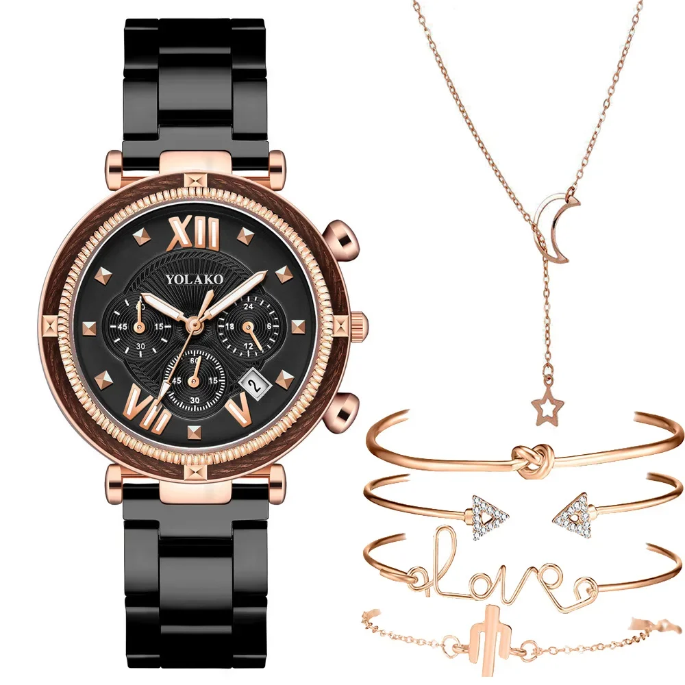 Fashion 6pcs Set Women Watches Luxury Magnet Buckle Flower Rhinestone Watch Ladies Quartz Wrist Watch Bracelet Set Reloj Mujer