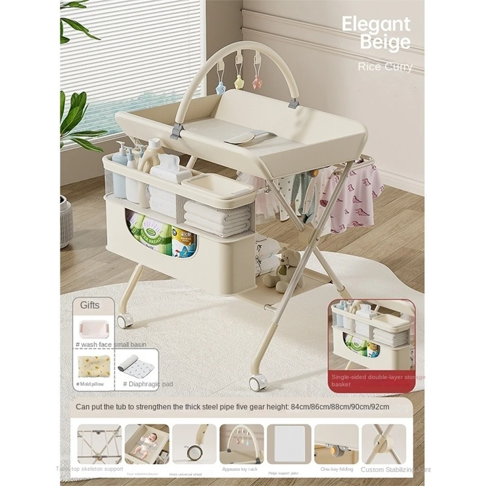 طاولة تغيير حفاضات محمولة قابلة للطي للطفل، محطة تغيير حفاضات محمولة بنمط مطور مع عجلات، حضانة بخمسة مستويات