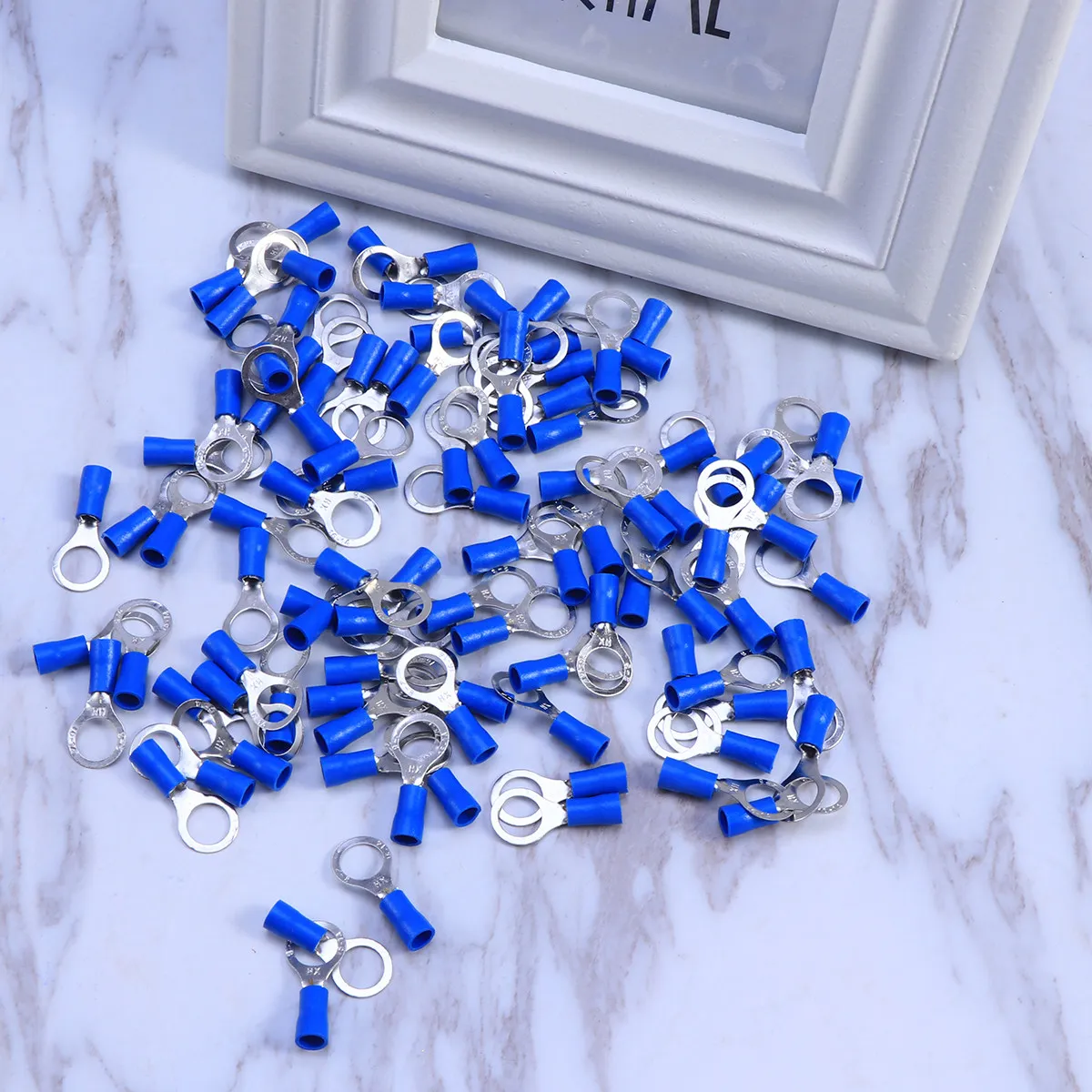 

Набор из 100 термоусадочных электрических соединителей: изолированные обжимные клеммы (синие, типы: лопатка, кольцо, вилка) для беспаечного ремонта проводов