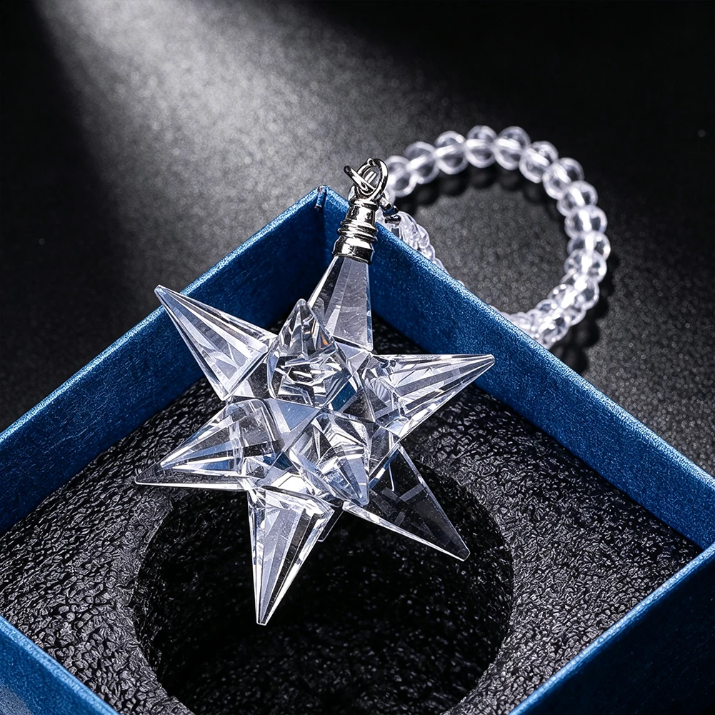 Multi Facet 12 Point Crystal Star Suncatcher Ornament Clear K9 Crystal Car Rearview Mirror Hanger Window Rainbow Prism Decor