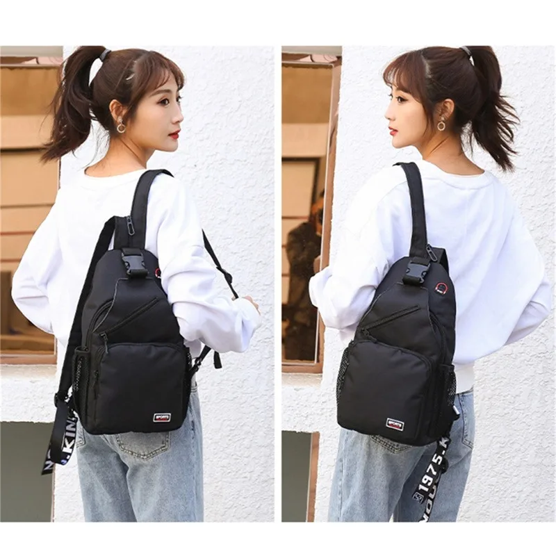 Women Chest Bag Solid Color Zipper Multi Function Shoulder Bag With Earphone Mouth Can Be One Shoulder Messenger Shoulder Bag