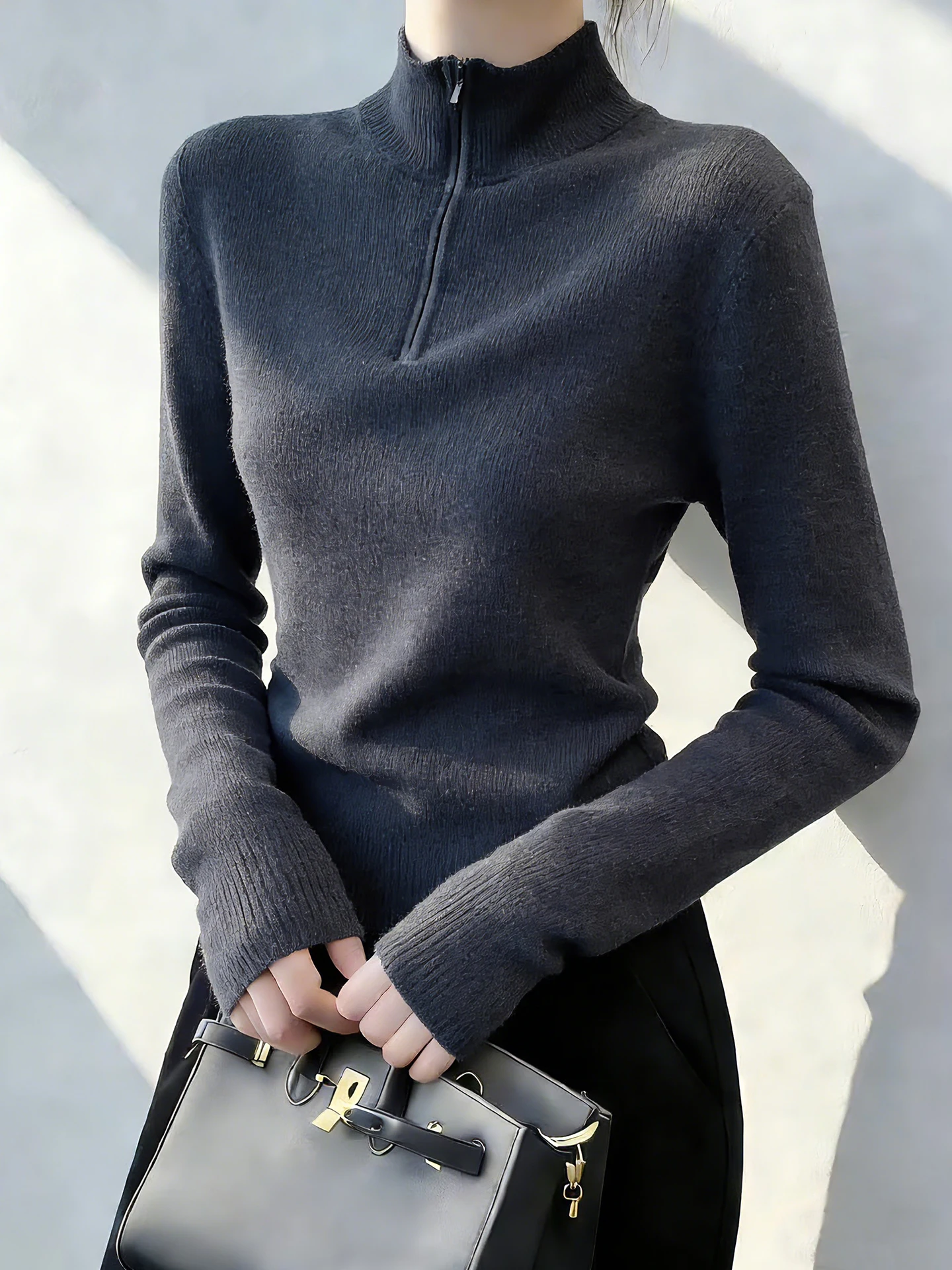 

Ele Korean Sle Long Sve Knitwear Slim Fit Casual irt Versatile Spring Faion High Quali Women's Premium Brand Top