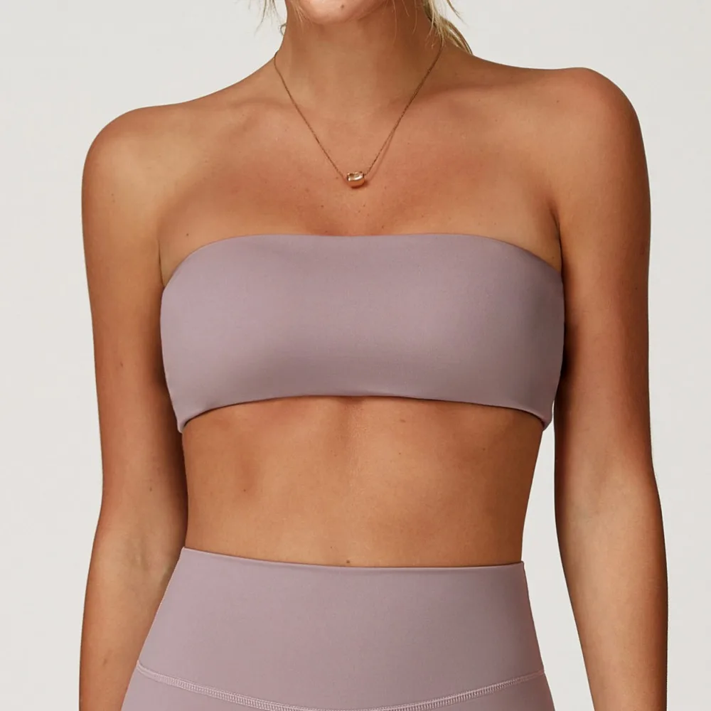 Women Strapless Fitness Top with Chest Pad High Waist Tummy Control Yoga Vest