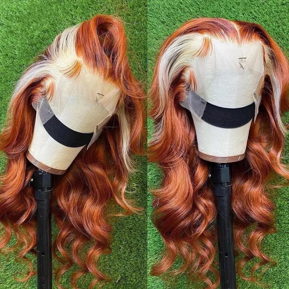 Body Wave Highlight Orange  Lace Front Wig Transparent Synthetic Lace Frontal Wigs For Black Women