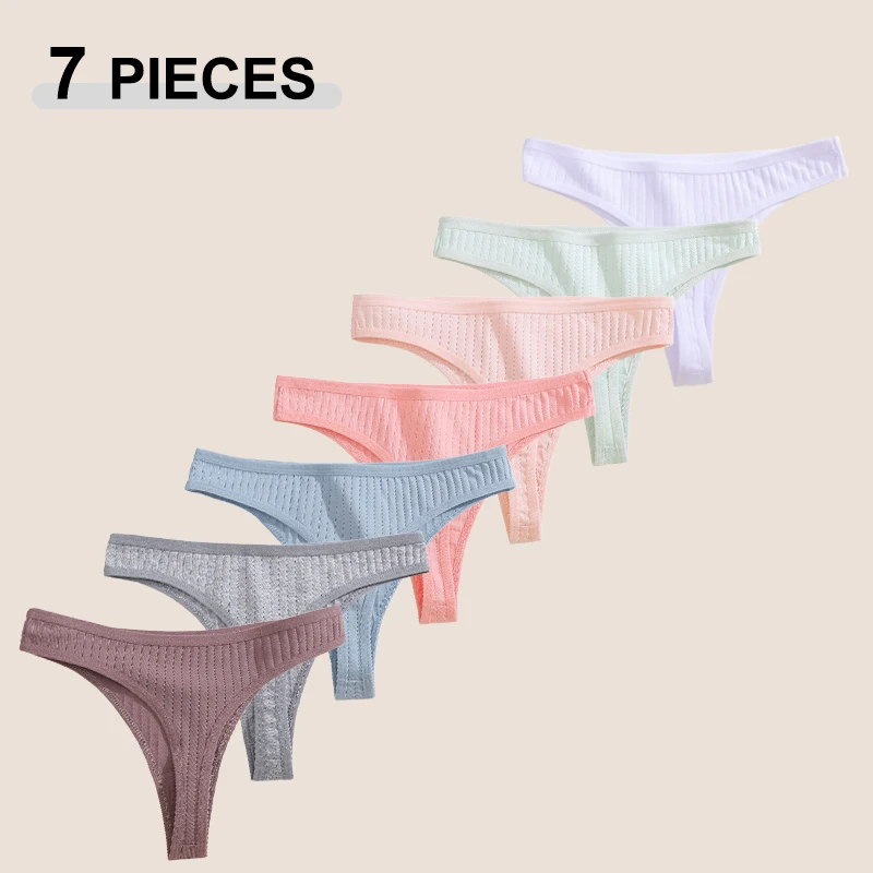 7-teiliges Set Baumwoll-Tangas Nahtlose Atmungsaktive Bikini T-Back G-Strings Höschen Damen Niedrige Taille Sexy Dessous S-XL