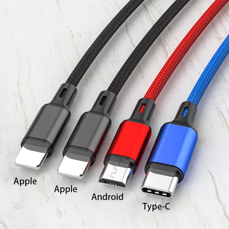 4 in 1 Multi Charger Cable For iPhone 13 12 14Pro Max Mini 3 in 1 Micro USB Type C Fast Charging Cable for iPhone Huawei