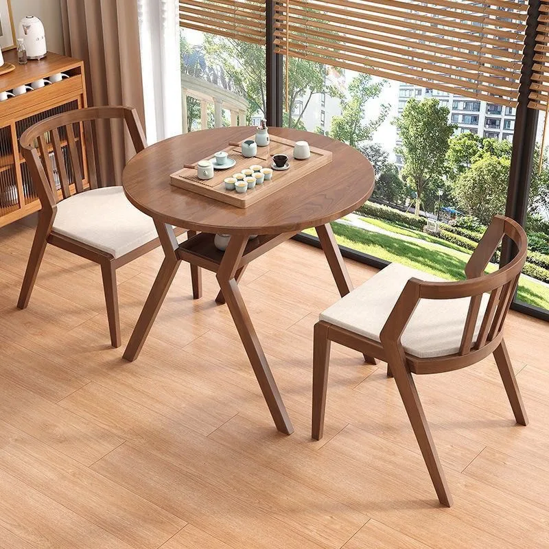 

Log living room balcony leisure table and chairs three-piece small apartment solid wood set tea table one table two chairs combi