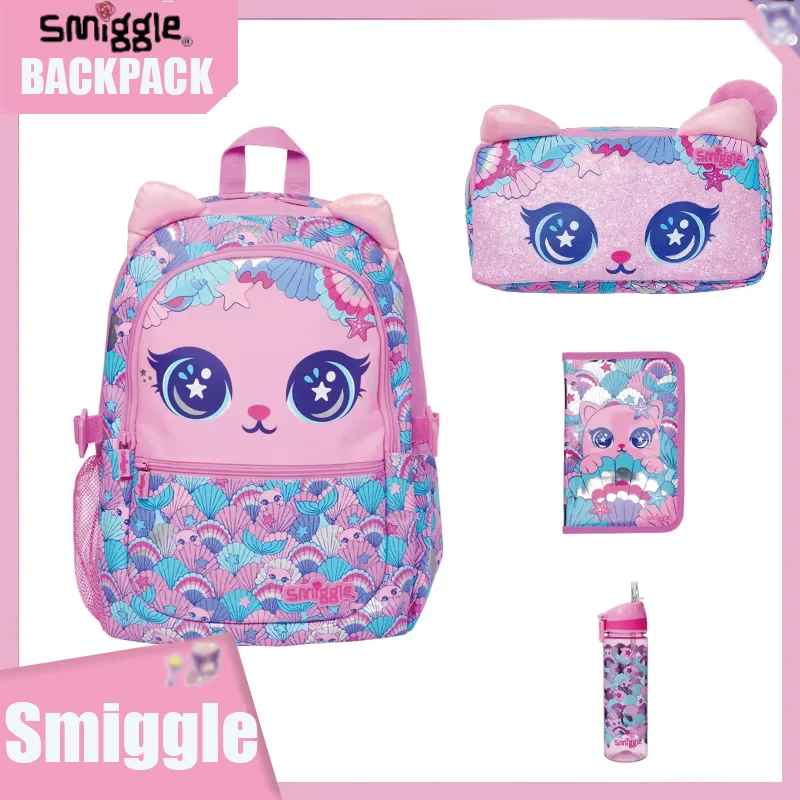 Australian Smiggle Backpack Stationery Set For Students Cartoon Pink Cat Backpack Schoolbag Pencil Case Water Cup Gift For Girls