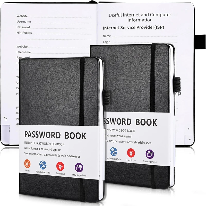 

2 Pcs Password Book With Alphabetical Tabs, 7.8 X 5.2Inch Password Keeper Book, For Home And Work Office Gift