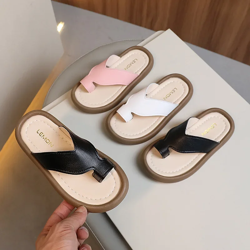 Children Soft Soled Solid Color Simple Slippers 2024 New Summer Student Casual Shoes Girls Fashion All Match Beach Sandals