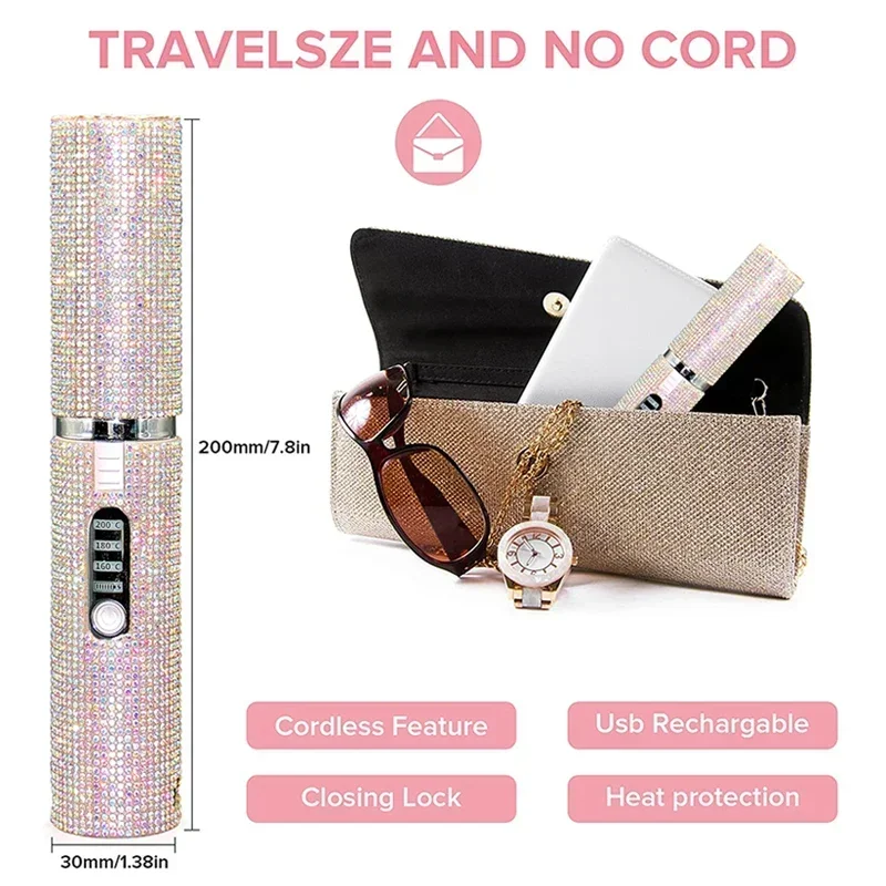 2-IN-1 Electric Hair Straightener Curler Fashion Colored Diamond  Design Cordless Travel Home Hair Straightening Styler Brush