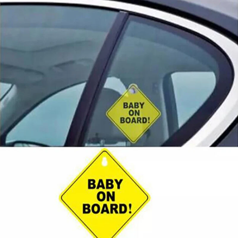 1PC 12x12cm Baby On Board Sign Car Window Yellow REFLECTIVE Warning Safe Driving Accesorios with Suction Cup