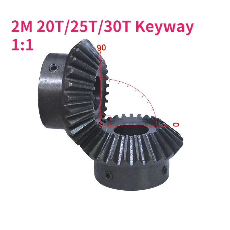 1pcs 1:1 Bevel Gear With Keyway 2M 20T/25T/30T 90 Degree Motor Tapered Bevel Gears